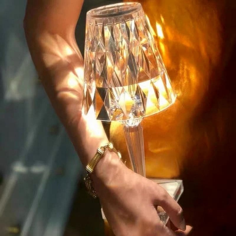 Table Lamp Crystal Dimmable Touch 3 Levels Rechargeable Design | Sansoti