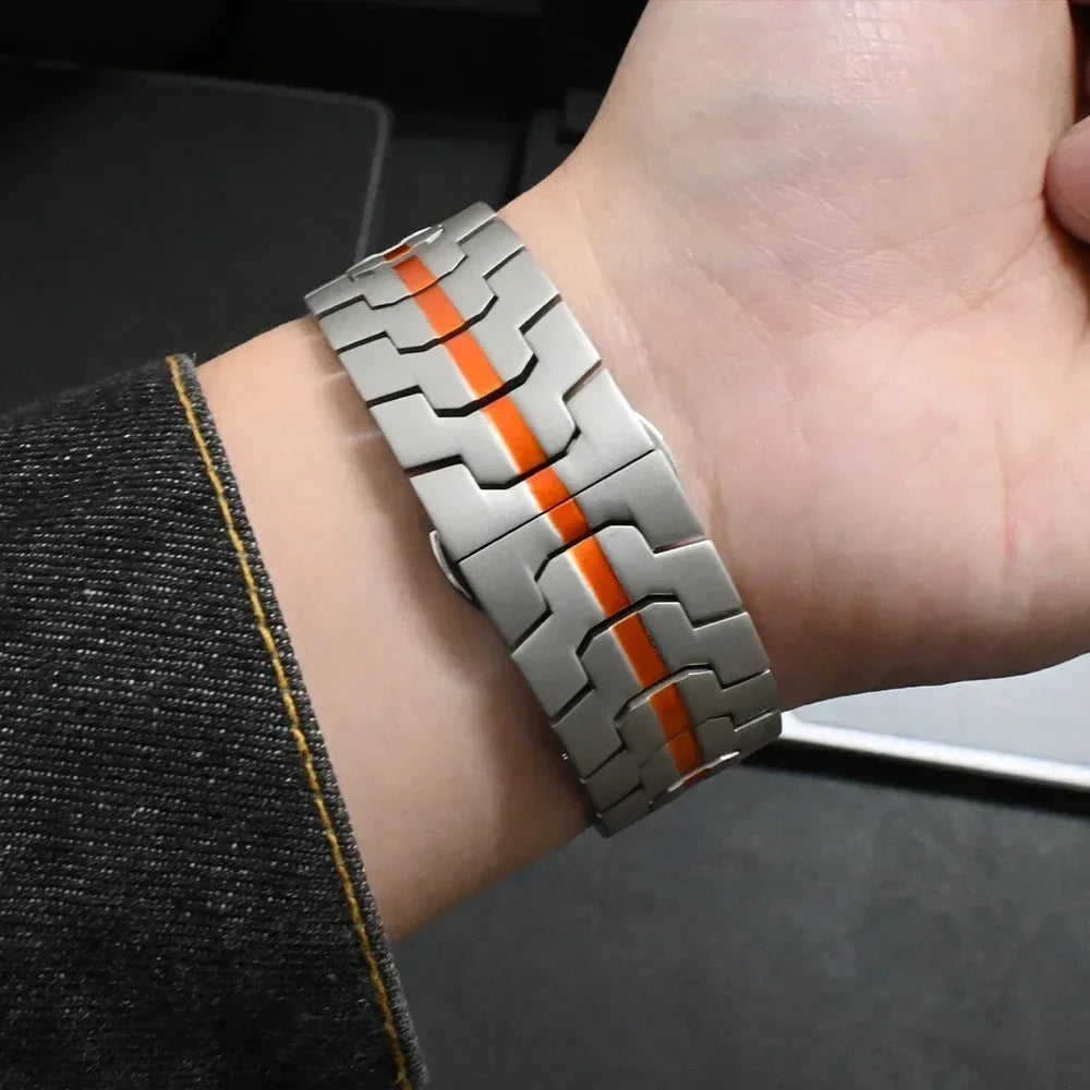 Polished Stainless Steel Smartwatch Link Band 40mm 44mm 46mm Adjustable Metal Watch Band Premium Quality | Sansoti