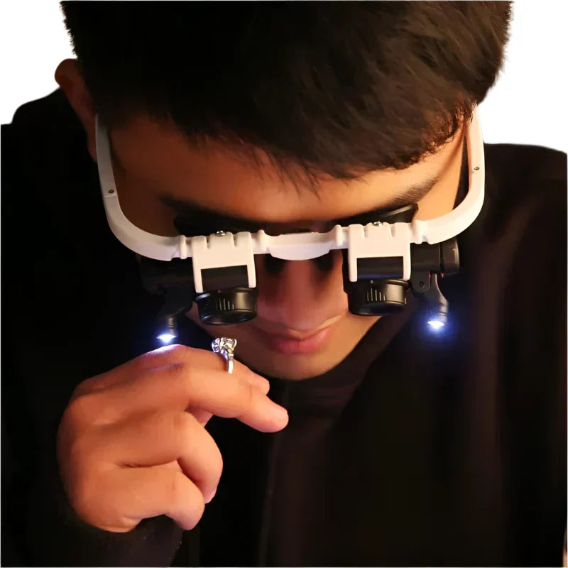 Magnifying Glasses Frame with LED Lighting 8x 15x 23x Magnification Levels Hands-Free Precision Work Hobby | Sansoti