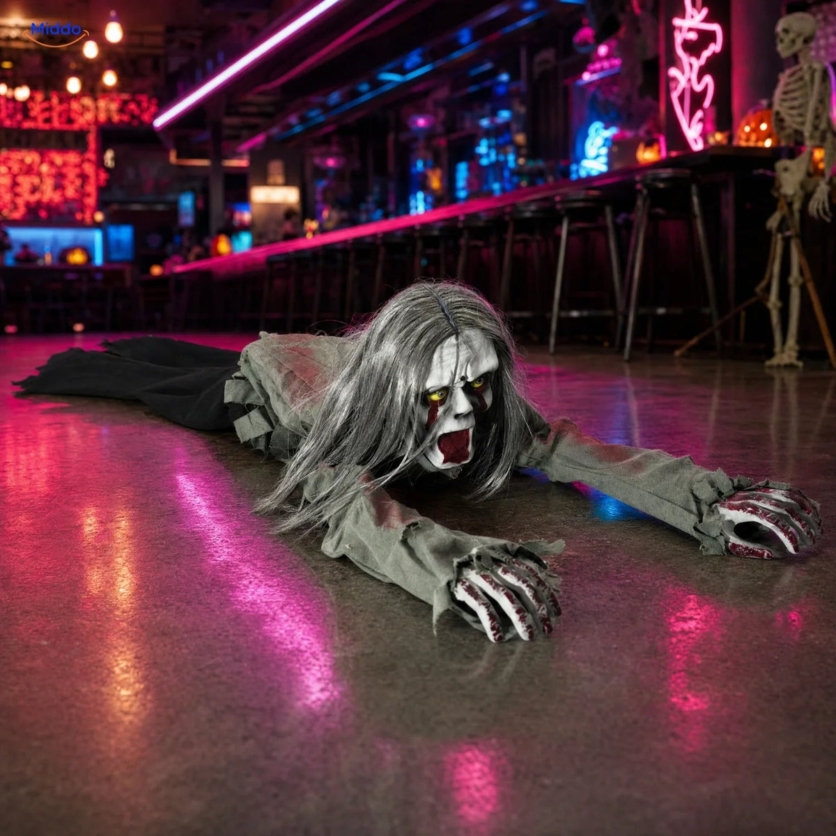 Sound-Activated Crawling Ghost Figure 110 cm Halloween Indoor Floor Decoration Spooky Atmosphere | Sansoti