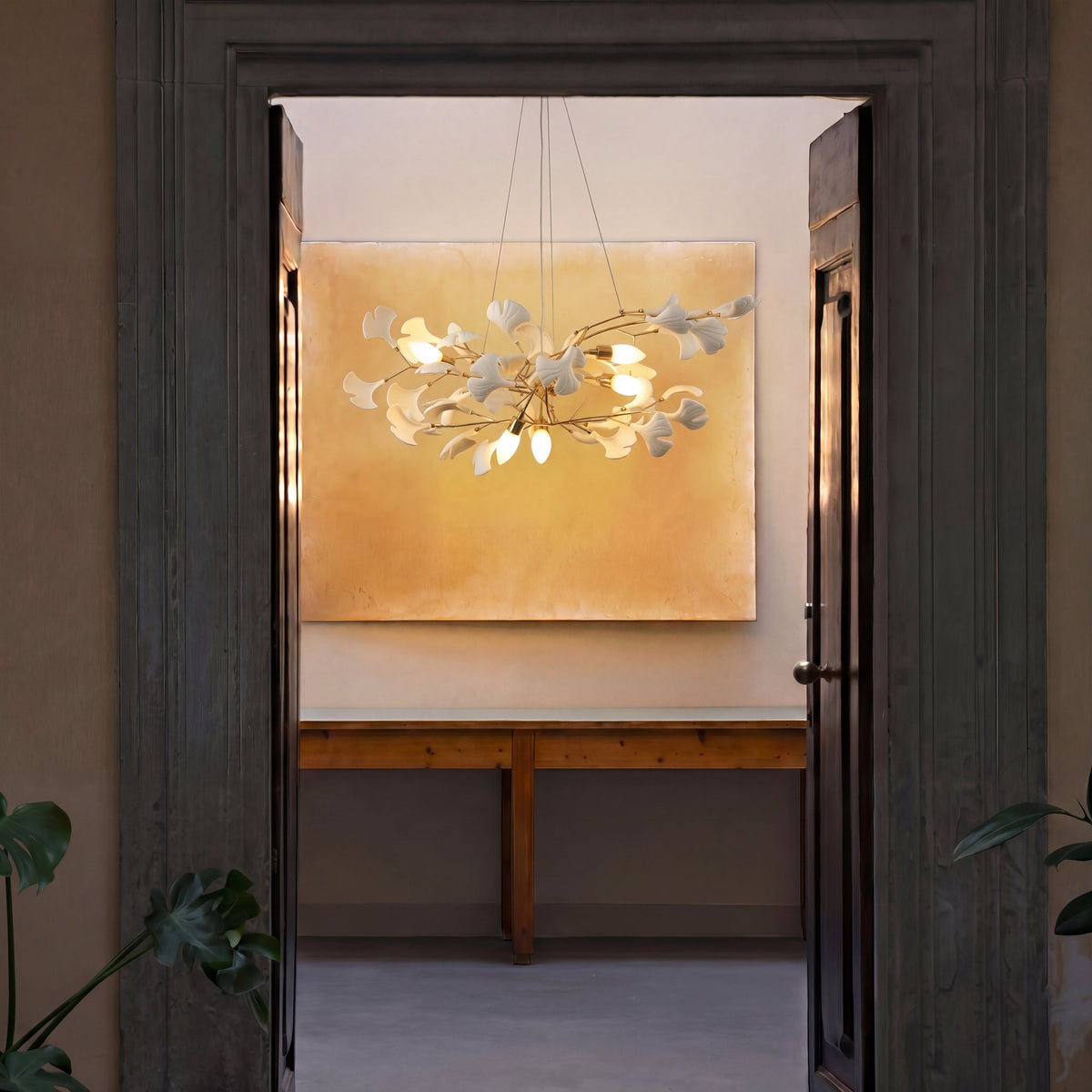 Ginkgo Leaf Ceramic LED Pendant Light with Adjustable Cord for Dining Room Living Room Modern Scandinavian Design | Sansoti