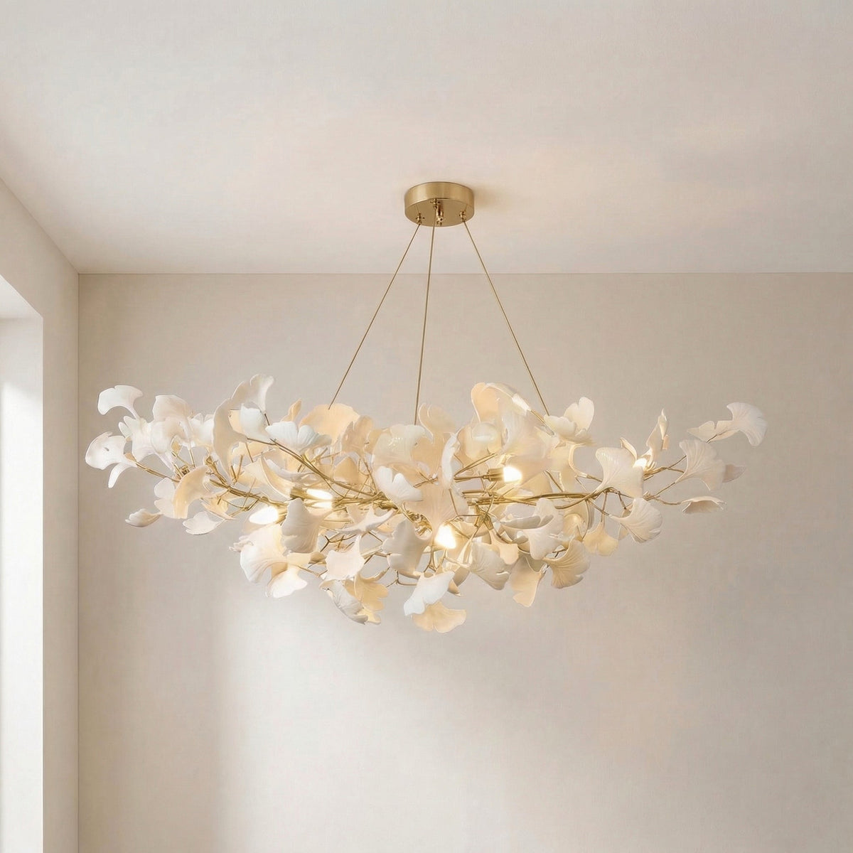 Ginkgo Leaf Ceramic LED Pendant Light with Adjustable Cord for Dining Room Living Room Modern Scandinavian Design | Sansoti