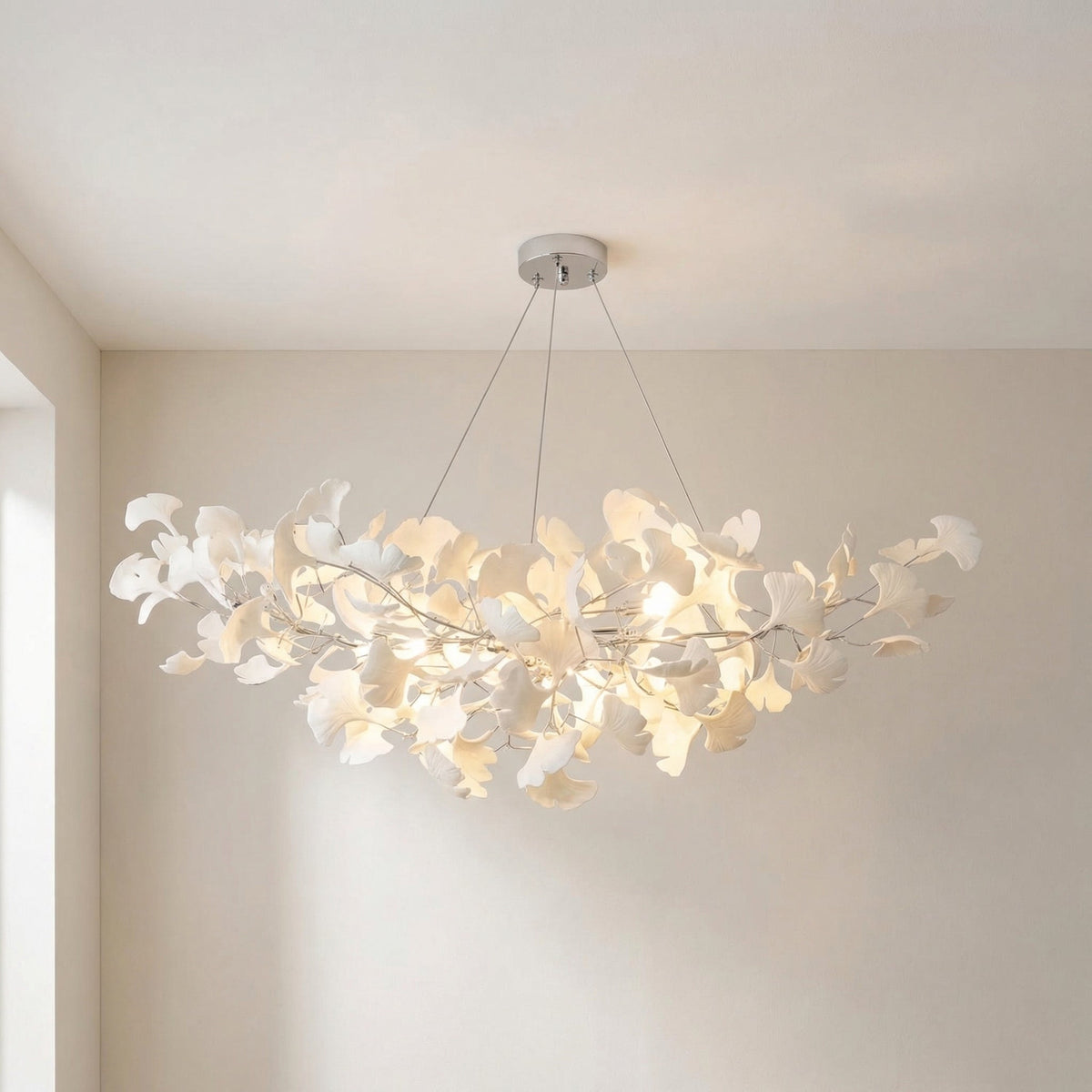 Ginkgo Leaf Ceramic LED Pendant Light with Adjustable Cord for Dining Room Living Room Modern Scandinavian Design | Sansoti