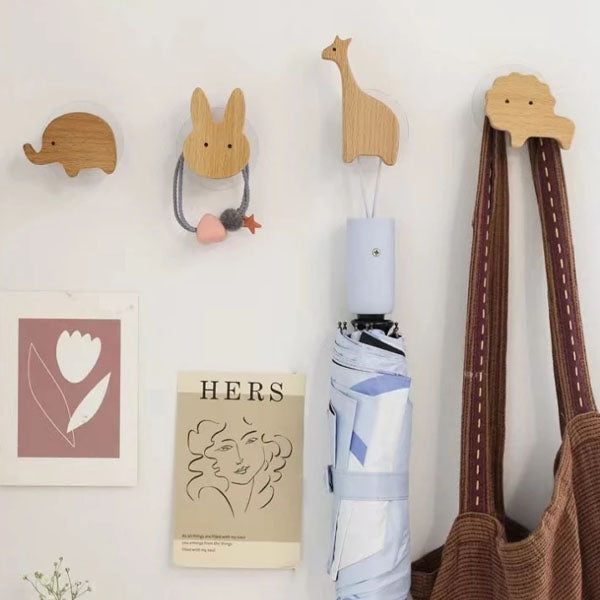 Crochets muraux en bois animaux autocollants, porte-manteaux pour chambre d'enfant, design scandinave, décoration murale | Sansoti