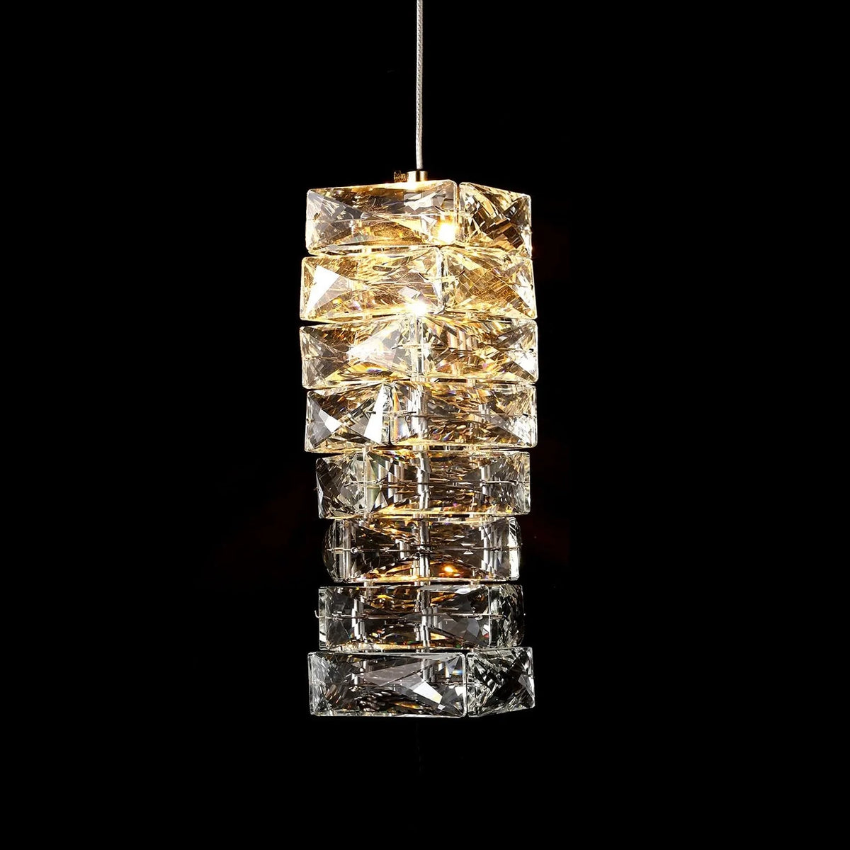 Lampa wisząca, kryształowe ułożone kostki lodu, LED, złoto i chrom, lampa nastrojowa, bar, jadalnia, nowoczesna | Sansoti
