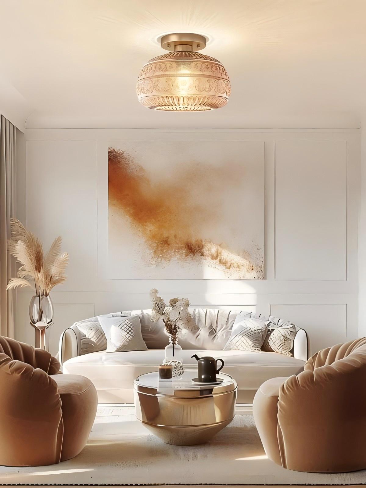 Glass Globe Ceiling Lamp Textured Glass Semi-Flush Lighting for Any Room | Sansoti