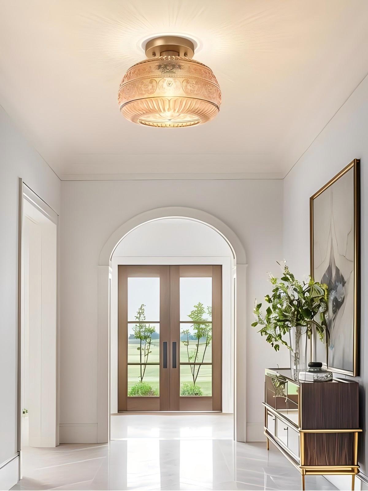 Glass Globe Ceiling Lamp Textured Glass Semi-Flush Lighting for Any Room | Sansoti