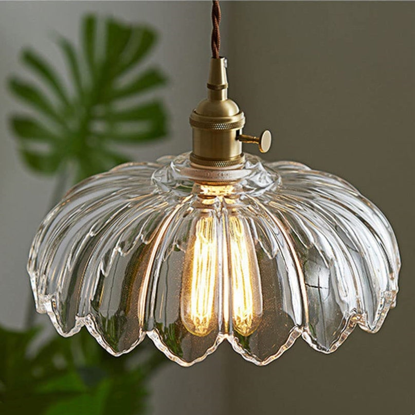 Szklana lampa wisząca Vintage w kształcie kwiatu, zielono-miedziana, 25 cm, lampa pendelowa Retro do salonu i jadalni, romantyczna | Sansoti