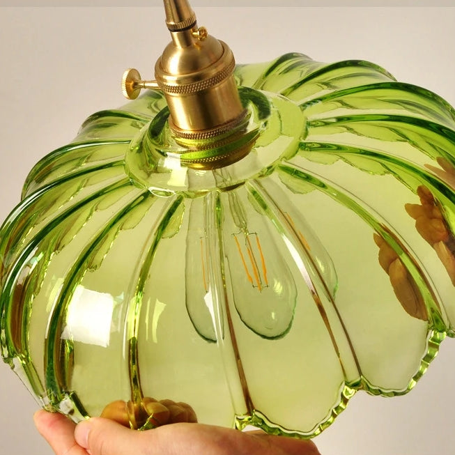 Szklana lampa wisząca Vintage w kształcie kwiatu, zielono-miedziana, 25 cm, lampa pendelowa Retro do salonu i jadalni, romantyczna | Sansoti