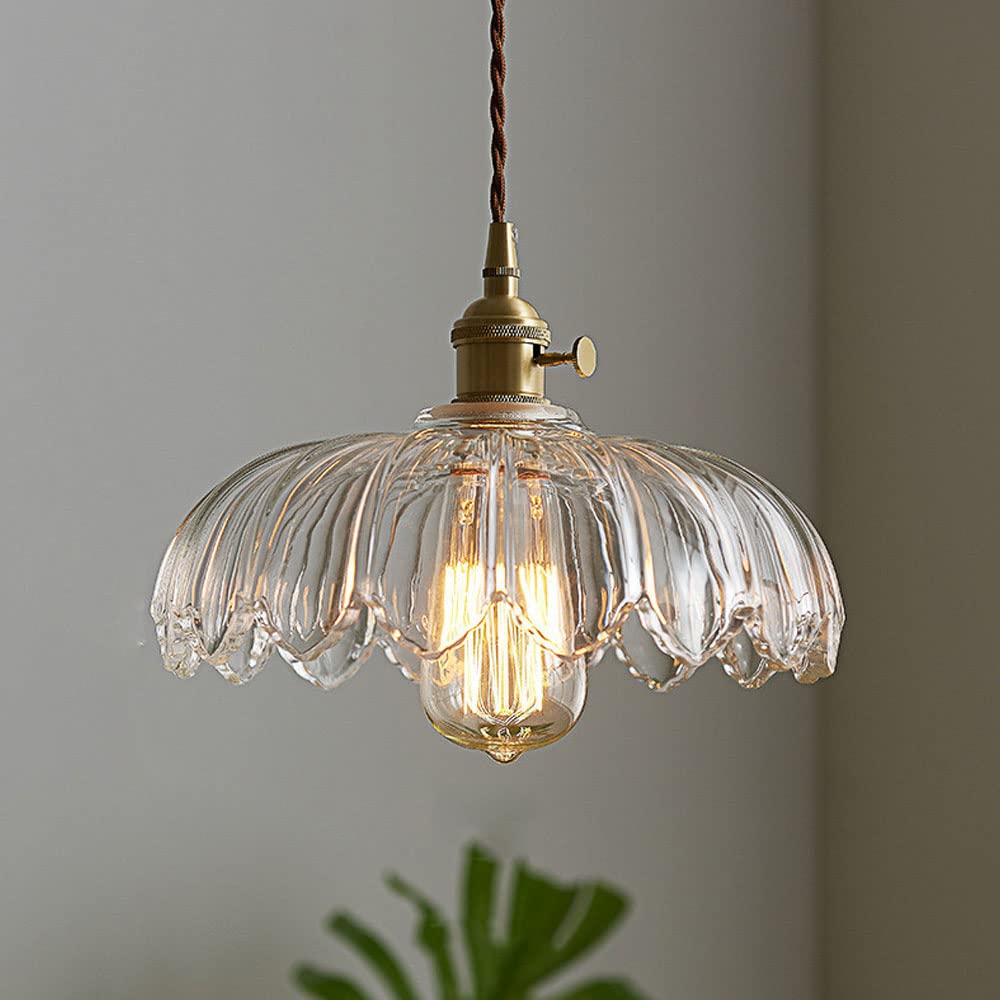 Szklana lampa wisząca Vintage w kształcie kwiatu, zielono-miedziana, 25 cm, lampa pendelowa Retro do salonu i jadalni, romantyczna | Sansoti