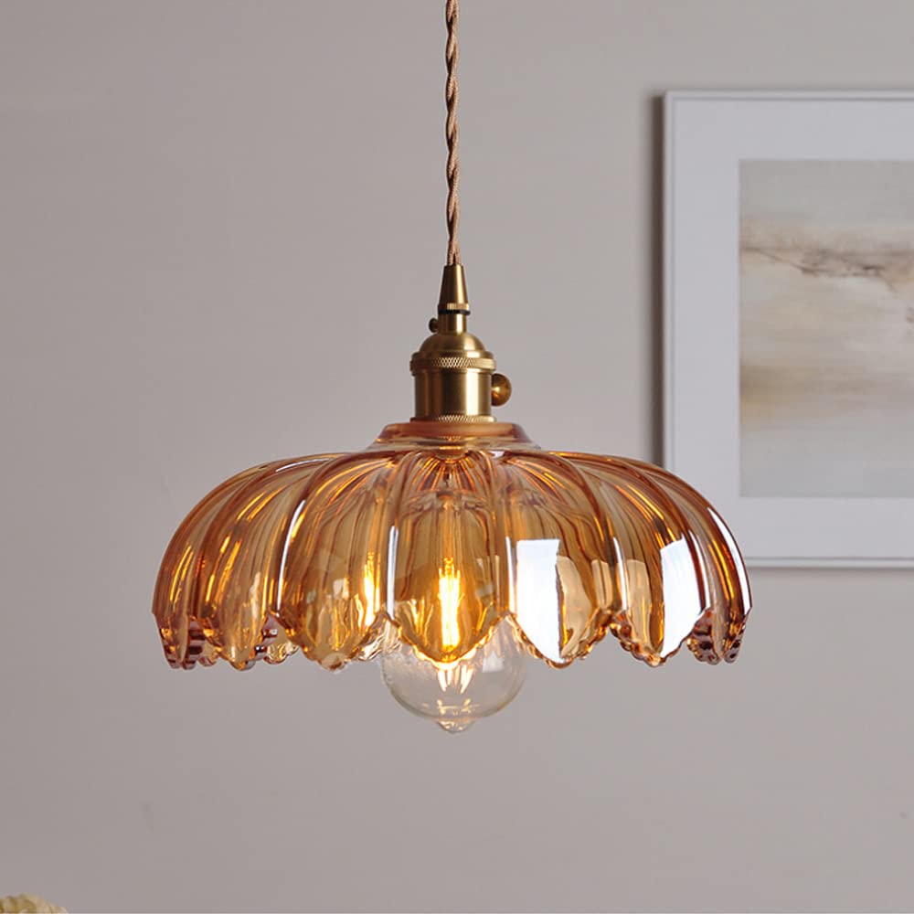 Hängelampe Glas Vintage Blume Grün Kupfer 25cm Pendelleuchte Retro Wohnzimmer Esszimmer Romantisch | Sansoti