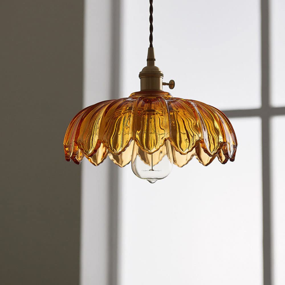 Szklana lampa wisząca Vintage w kształcie kwiatu, zielono-miedziana, 25 cm, lampa pendelowa Retro do salonu i jadalni, romantyczna | Sansoti