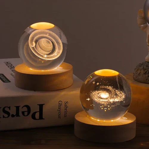 3D Illuminated Glass Sphere with Space Motifs – Decorative Ambient Lighting with LED | Sansoti