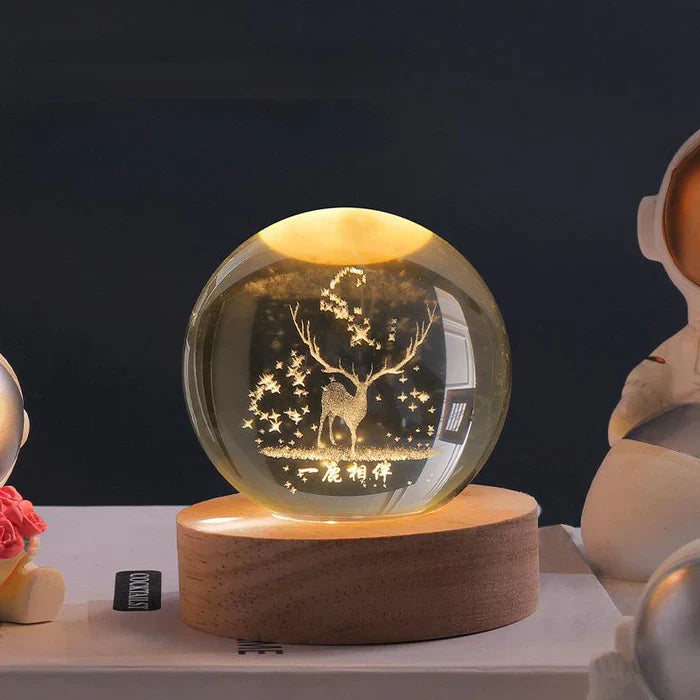 3D Illuminated Glass Sphere with Space Motifs – Decorative Ambient Lighting with LED | Sansoti