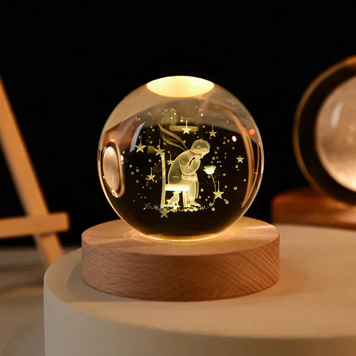 3D Illuminated Glass Sphere with Space Motifs – Decorative Ambient Lighting with LED | Sansoti