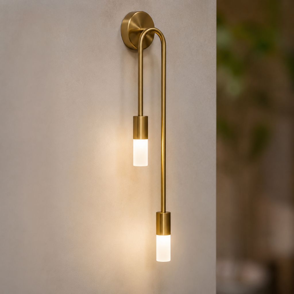 Wandlamp Goud met Dubbele Matte Glazen Cilinders 55cm Warm Wit Licht Verticaal Modern Design Woonkamer | Sansoti