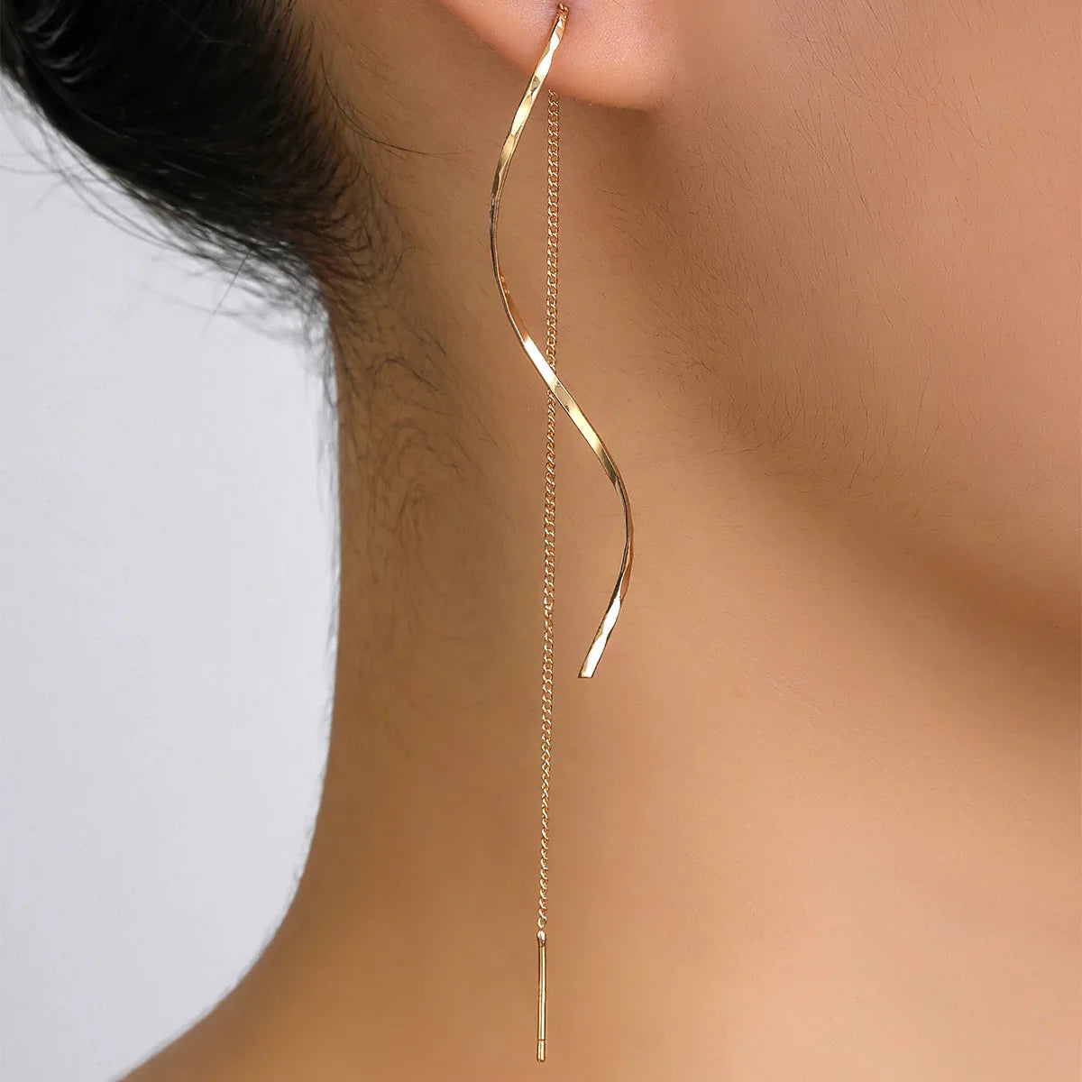 Wavy Earrings with Tassels Gold Silver Rose Statement | Sansoti