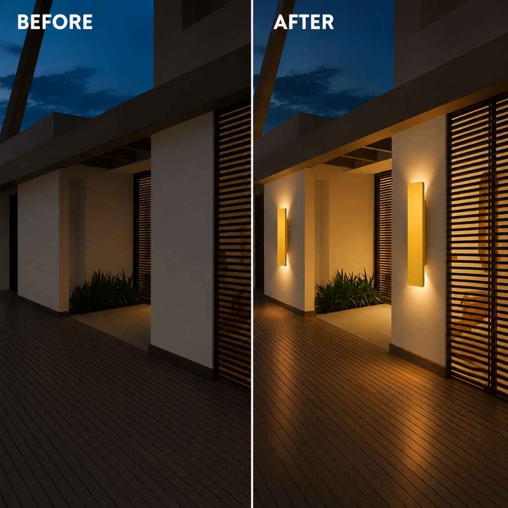 Applique murale en aluminium couleur or IP65 étanche, éclairage extérieur LED pour jardin, balcon et terrasse, 6 W, 18 W, 24 W | Sansoti