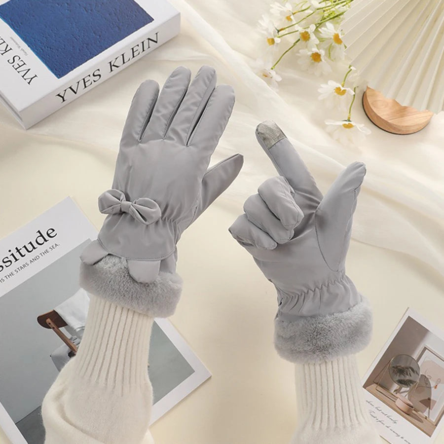 Touchscreen Winterhandschoenen Dames Waterdicht Thermisch Geïsoleerd met Strik Decoratie Onesize Warm | Sansoti
