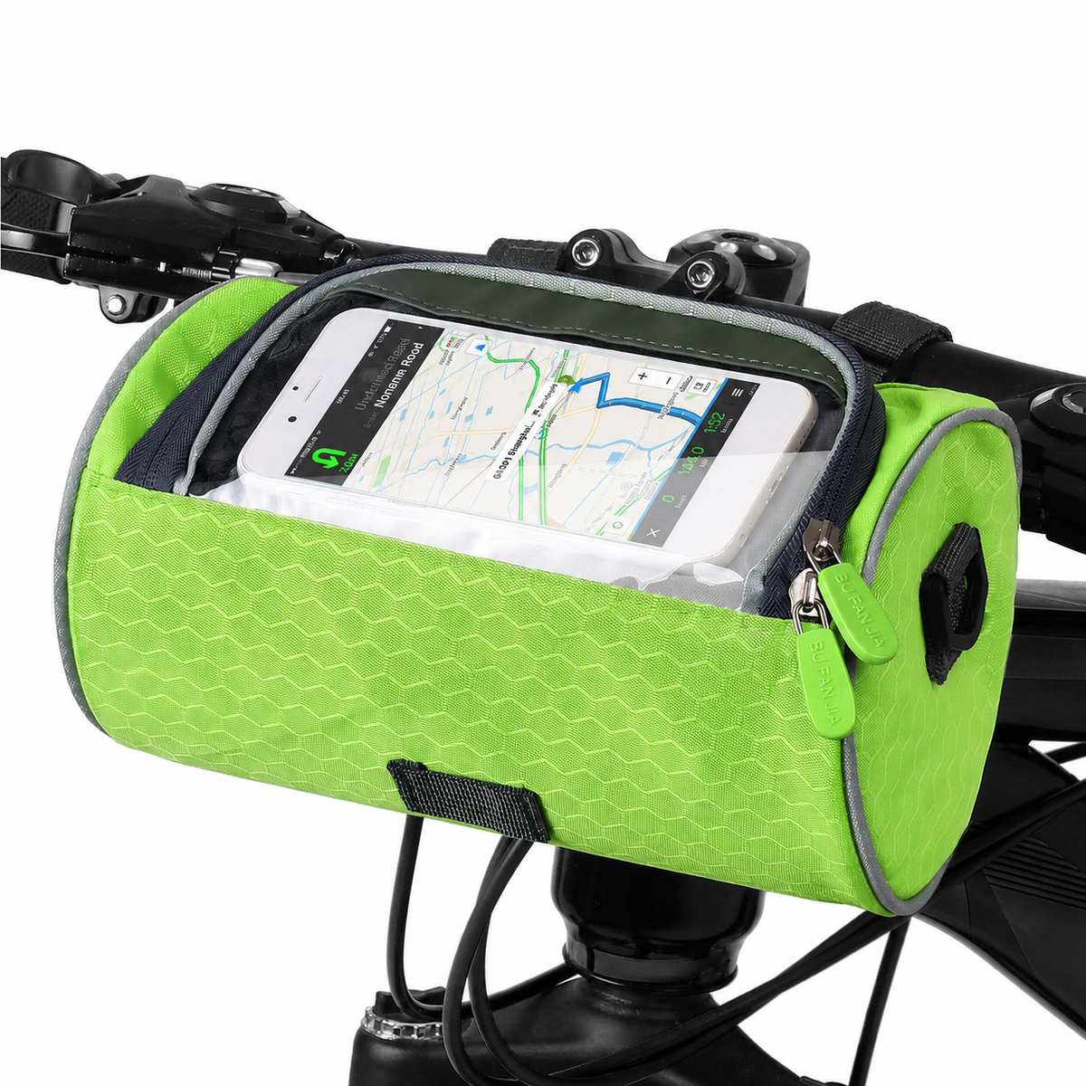 Stuurtas fiets met telefoonvenster waterdicht zwart blauw touchscreen bescherming veilig fietsen onderweg | Sansoti