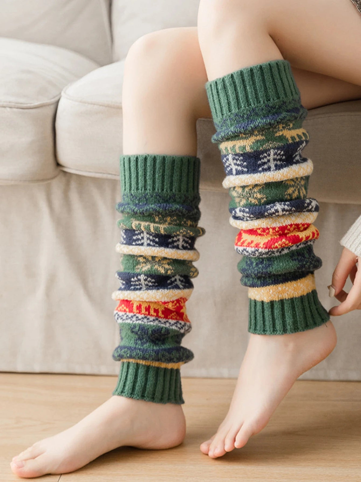 Gebreide Beenwarmers Dames Winter Acryl Lang 43cm Sneeuwvlokken Patroon Flexibel Comfortabel Warm Gezellig | Sansoti