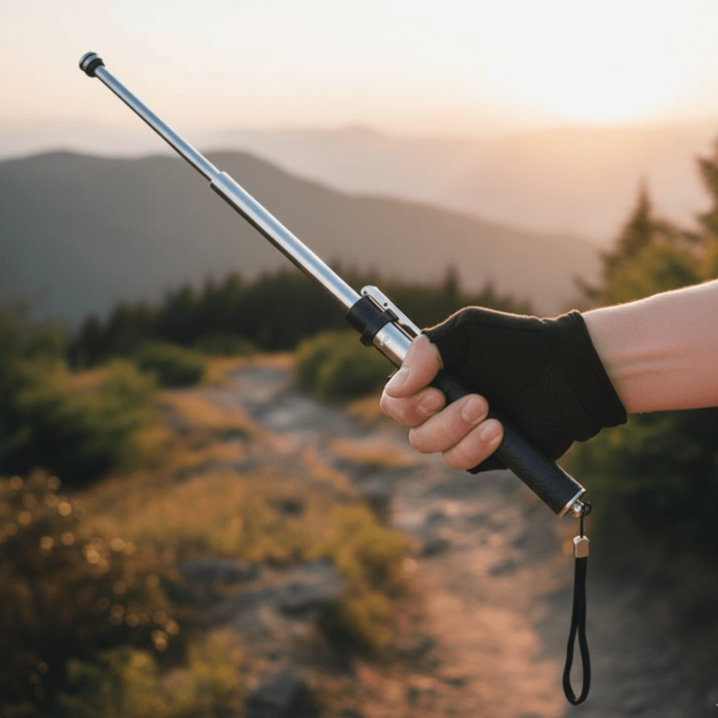 Folding walking stick with automatic unfolding mechanism, non-slip handle, adjustable for outdoor walking | Sansoti