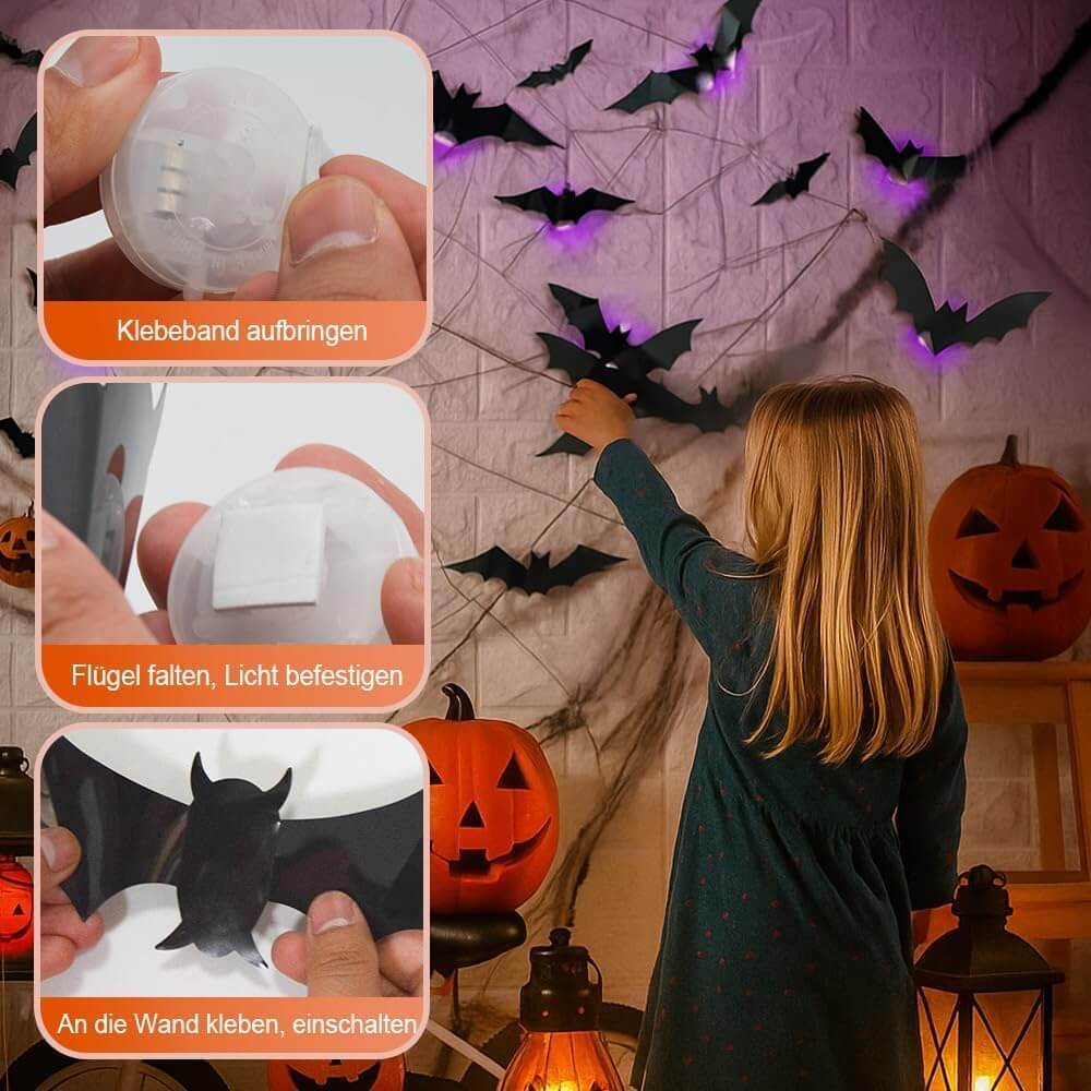 Illuminated Wall Decoration Set, 104-Piece, Bats, Spiders, Ghosts, Halloween Scary Party, Holidays, Home Décor | Sansoti