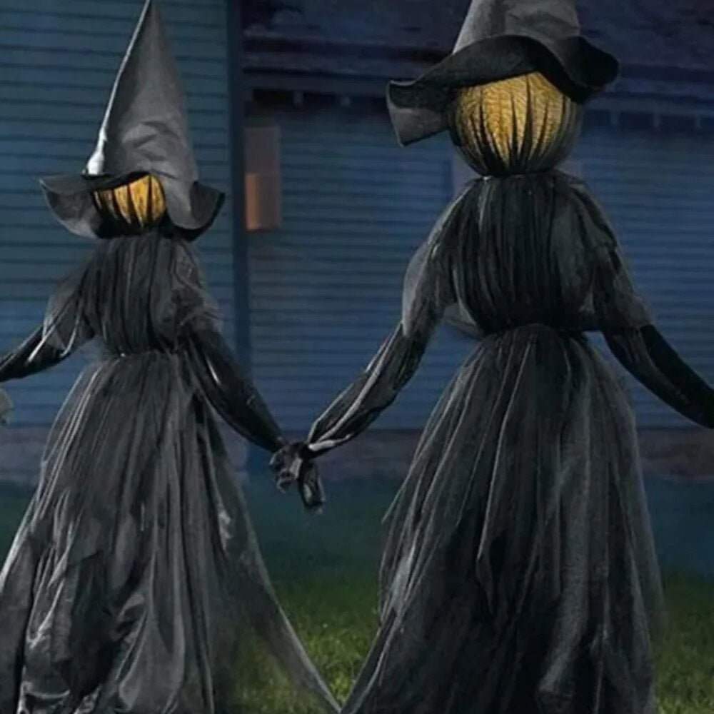 Inflatable Witches with Glowing Heads and Sound Sensor for Outdoor Garden Halloween Party Decorations | Sansoti