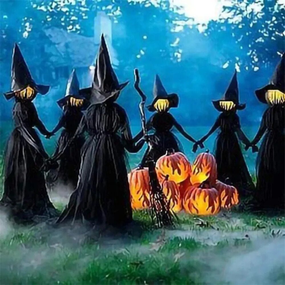 Inflatable Witches with Glowing Heads and Sound Sensor for Outdoor Garden Halloween Party Decorations | Sansoti