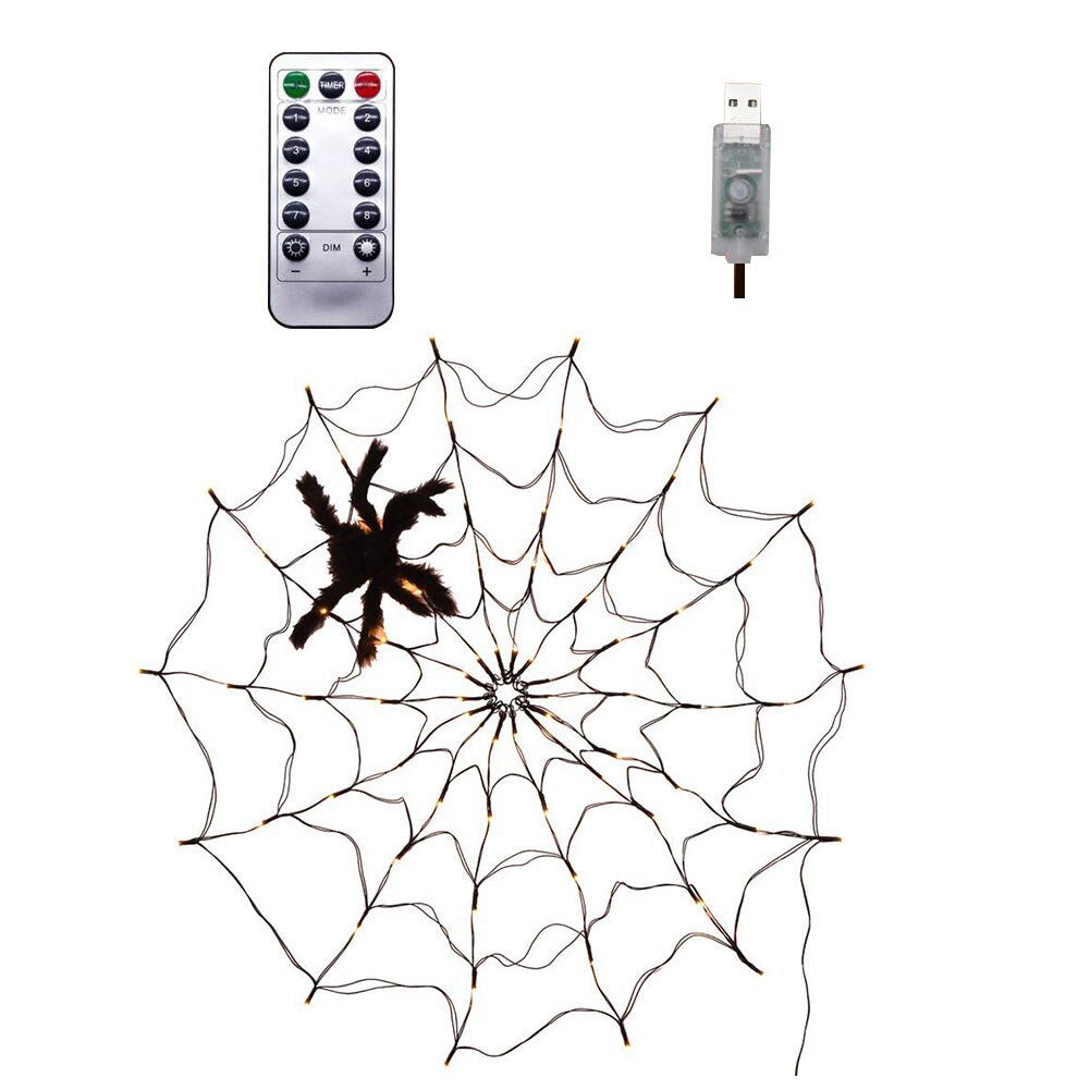 Guirlande LED en toile d’araignée étanche, décoration d’Halloween, éclairage festif à 8 modes avec télécommande | Sansoti