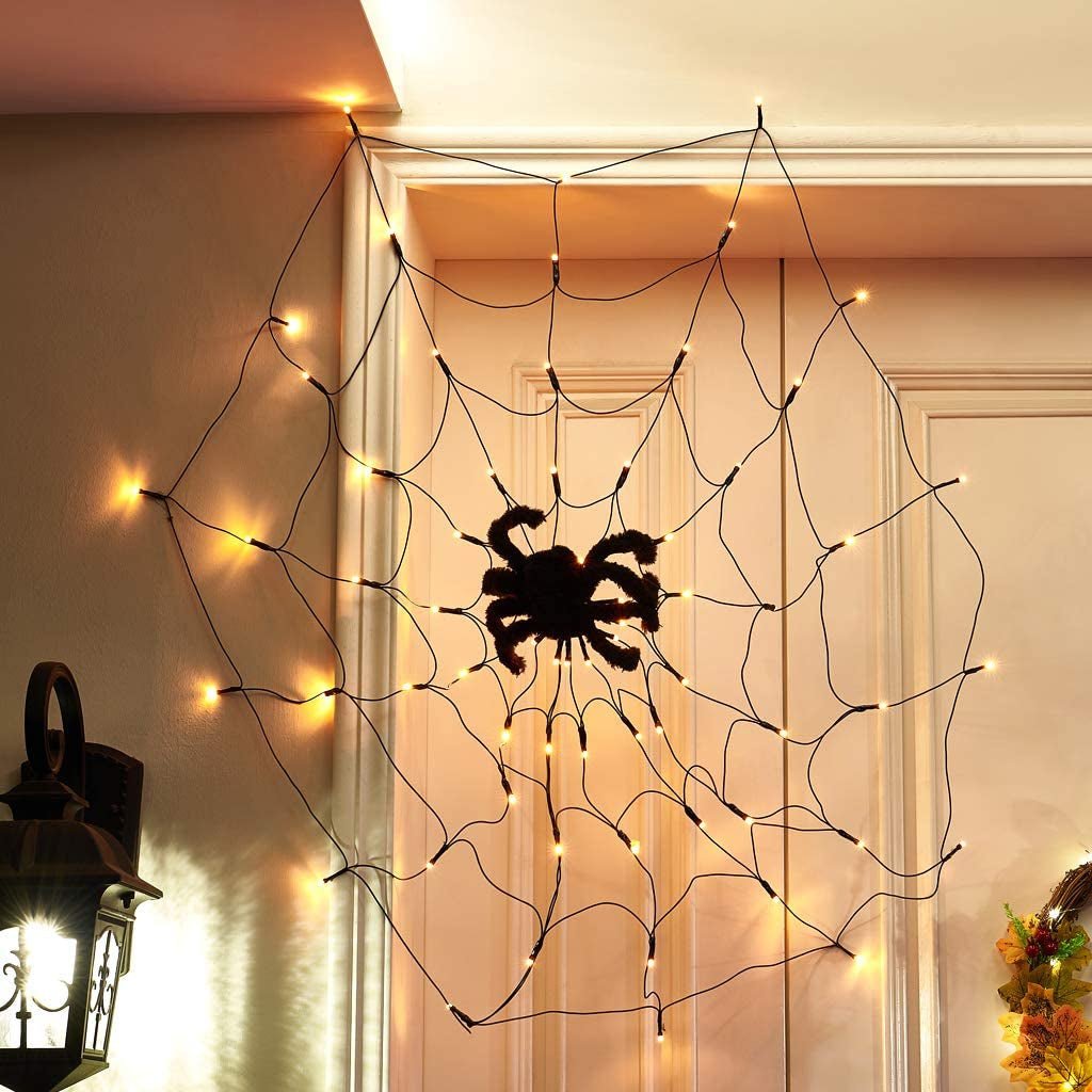 Guirlande LED en toile d’araignée étanche, décoration d’Halloween, éclairage festif à 8 modes avec télécommande | Sansoti