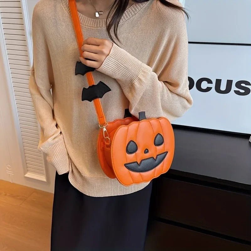 Pompoen Schoudertas Halloween Thema PU Leer Dames Crossbody Handtas Feestelijk Accessoire met Opbergruimte | Sansoti