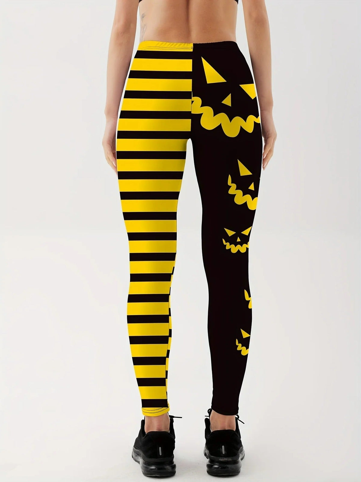 High-Waisted Sports Leggings Pumpkin Pattern Polyester Halloween Yoga Fitness Running Women's Workout Gym Training | Sansoti