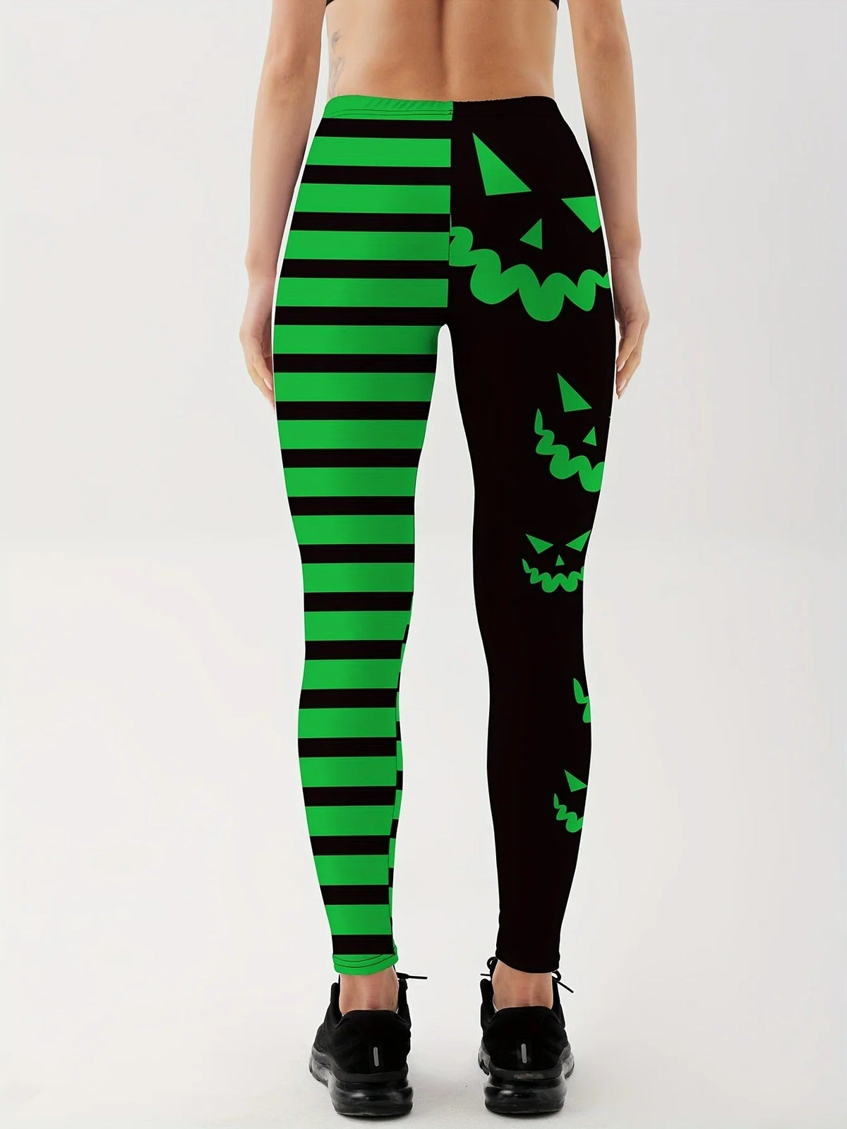 High-Waisted Sports Leggings Pumpkin Pattern Polyester Halloween Yoga Fitness Running Women's Workout Gym Training | Sansoti