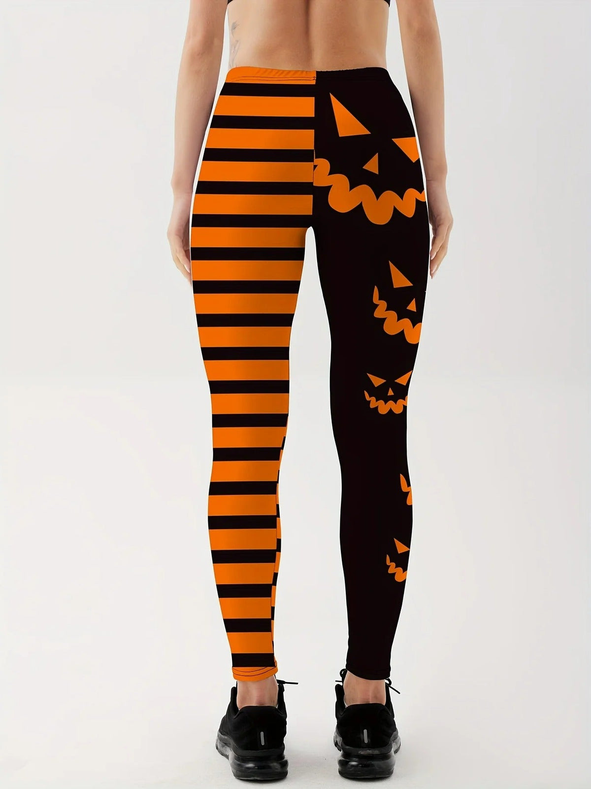 High-Waisted Sports Leggings Pumpkin Pattern Polyester Halloween Yoga Fitness Running Women's Workout Gym Training | Sansoti