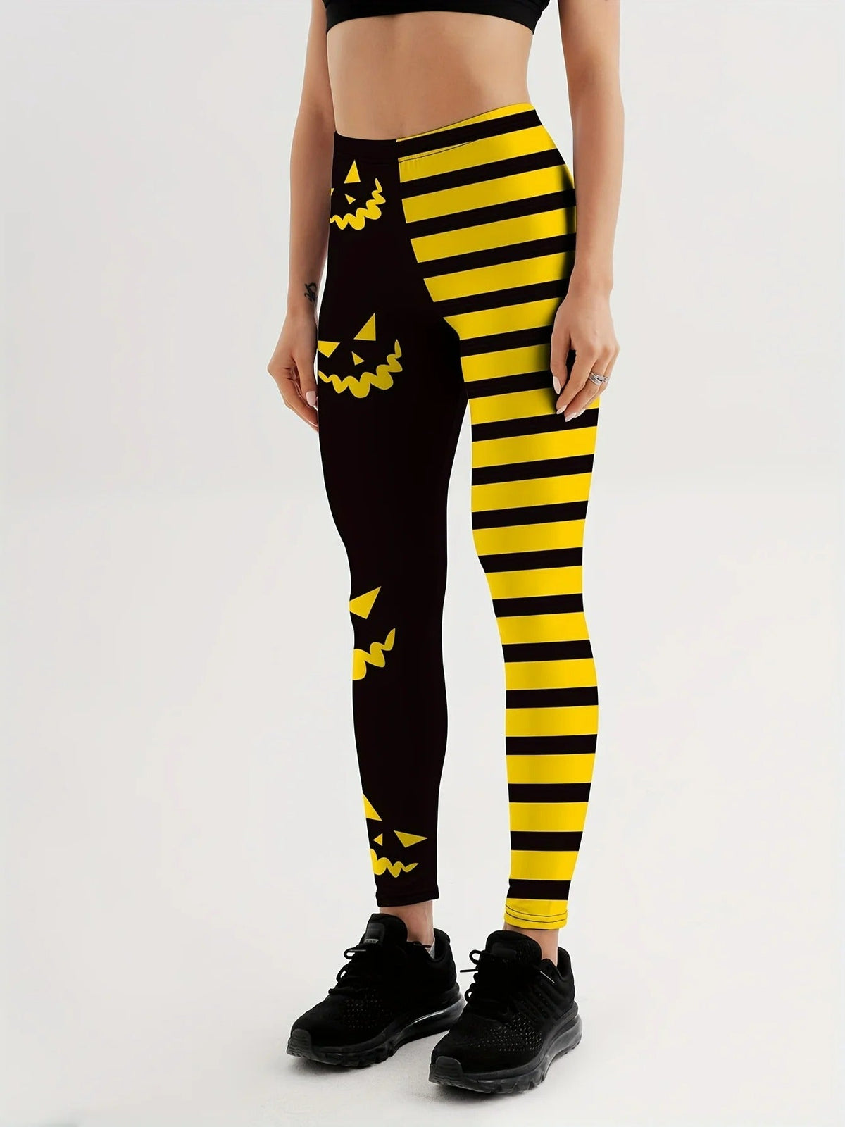 High-Waisted Sports Leggings Pumpkin Pattern Polyester Halloween Yoga Fitness Running Women's Workout Gym Training | Sansoti