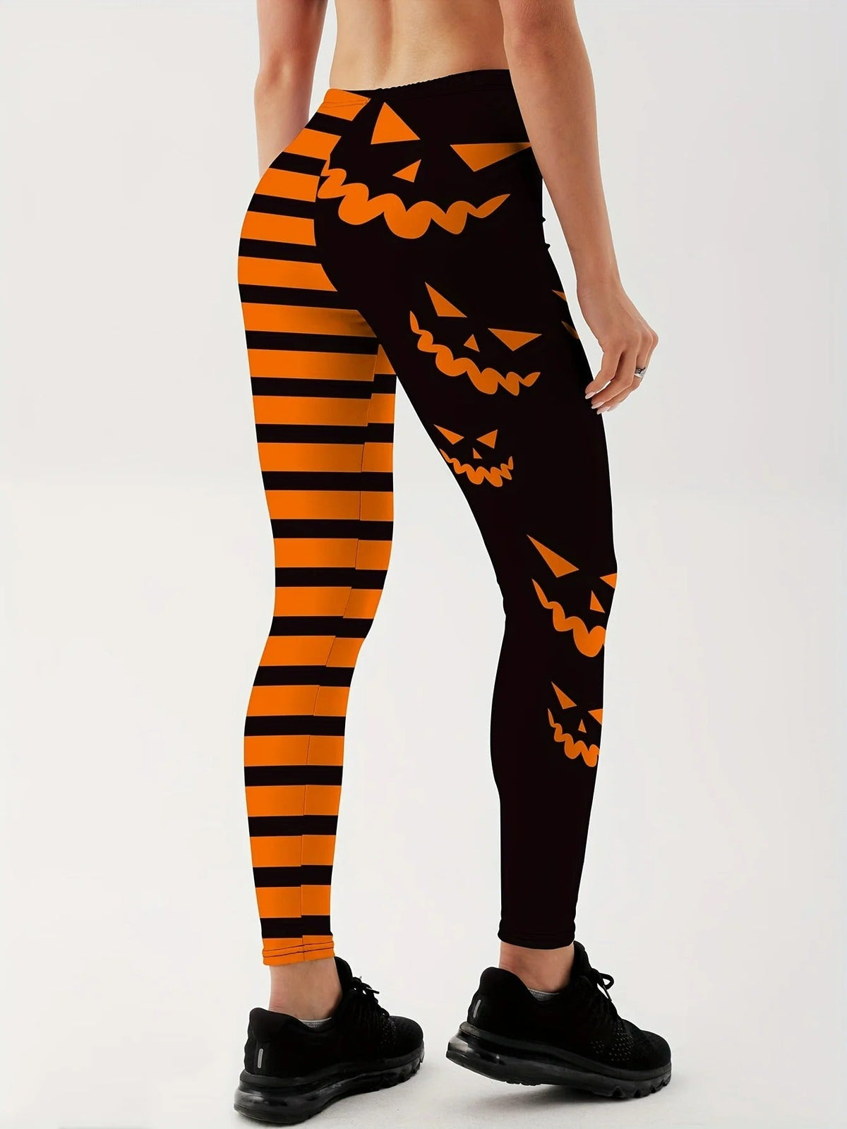 High-Waisted Sports Leggings Pumpkin Pattern Polyester Halloween Yoga Fitness Running Women's Workout Gym Training | Sansoti