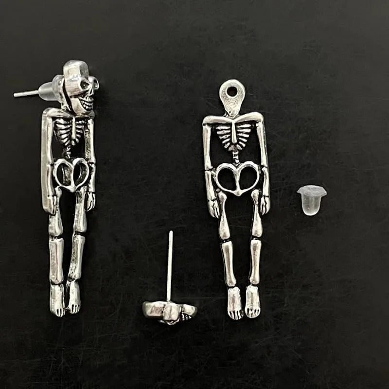 Skull earrings, silver-colored, dangling, for women, Gothic-style accessory jewelry, holidays, gothic | Sansoti