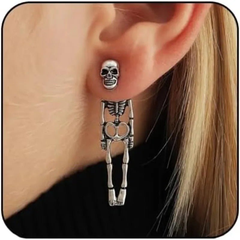 Skull earrings, silver-colored, dangling, for women, Gothic-style accessory jewelry, holidays, gothic | Sansoti