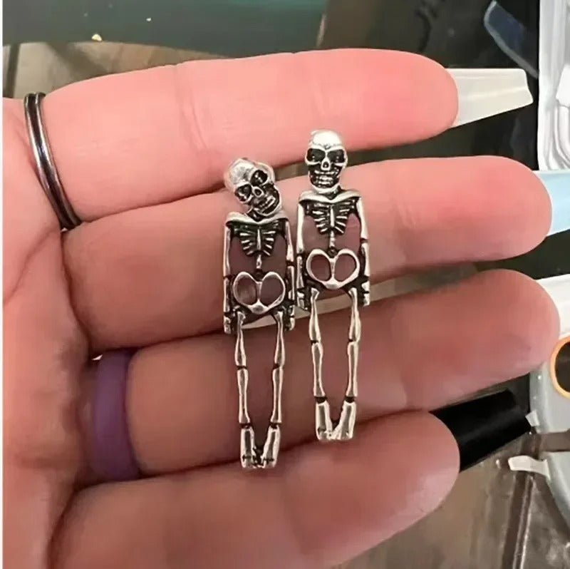 Skull earrings, silver-colored, dangling, for women, Gothic-style accessory jewelry, holidays, gothic | Sansoti