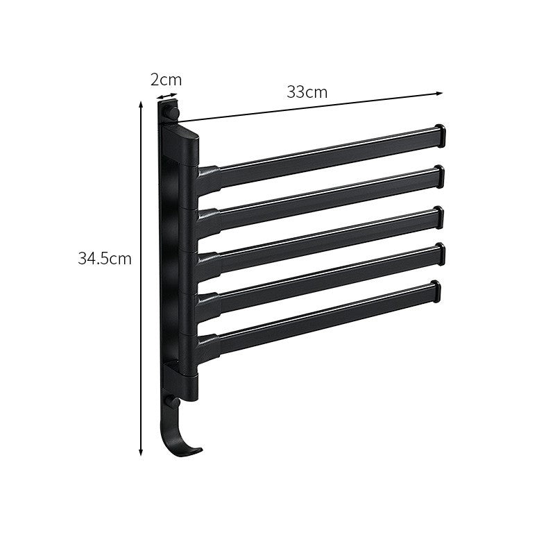 Porte-serviettes 5 bras métal noir 34,5x33cm porte-serviettes mural salle de bain pivotant porte-serviettes gain de place moderne | Sansoti