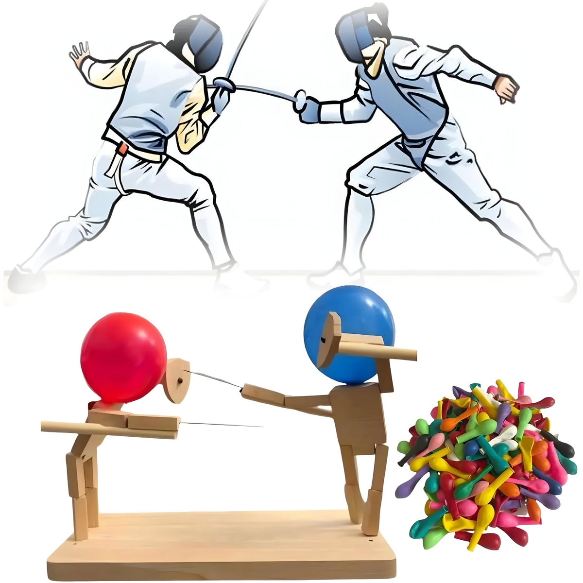 Holzschirmspiel mit Ballonkämpfen für Kinder und Familie | Spielerisches Duellspiel mit Handgefertigten Holzfiguren | Reaktionsspiel für Partys und Geburtstage | Sansoti