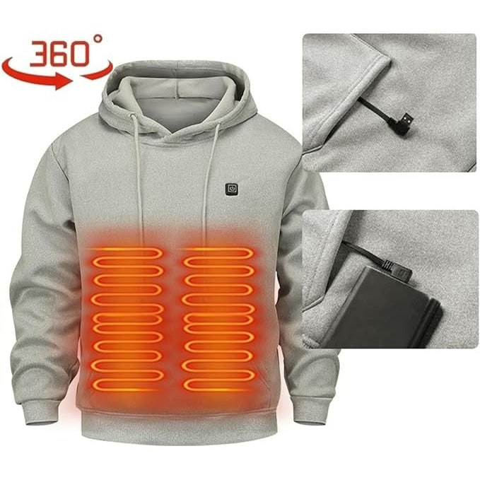 Verwarmde Hoodie met USB Aansluiting Verstelbare Warmtezones voor Outdoor Werk Camping Wandelen Winter | Sansoti
