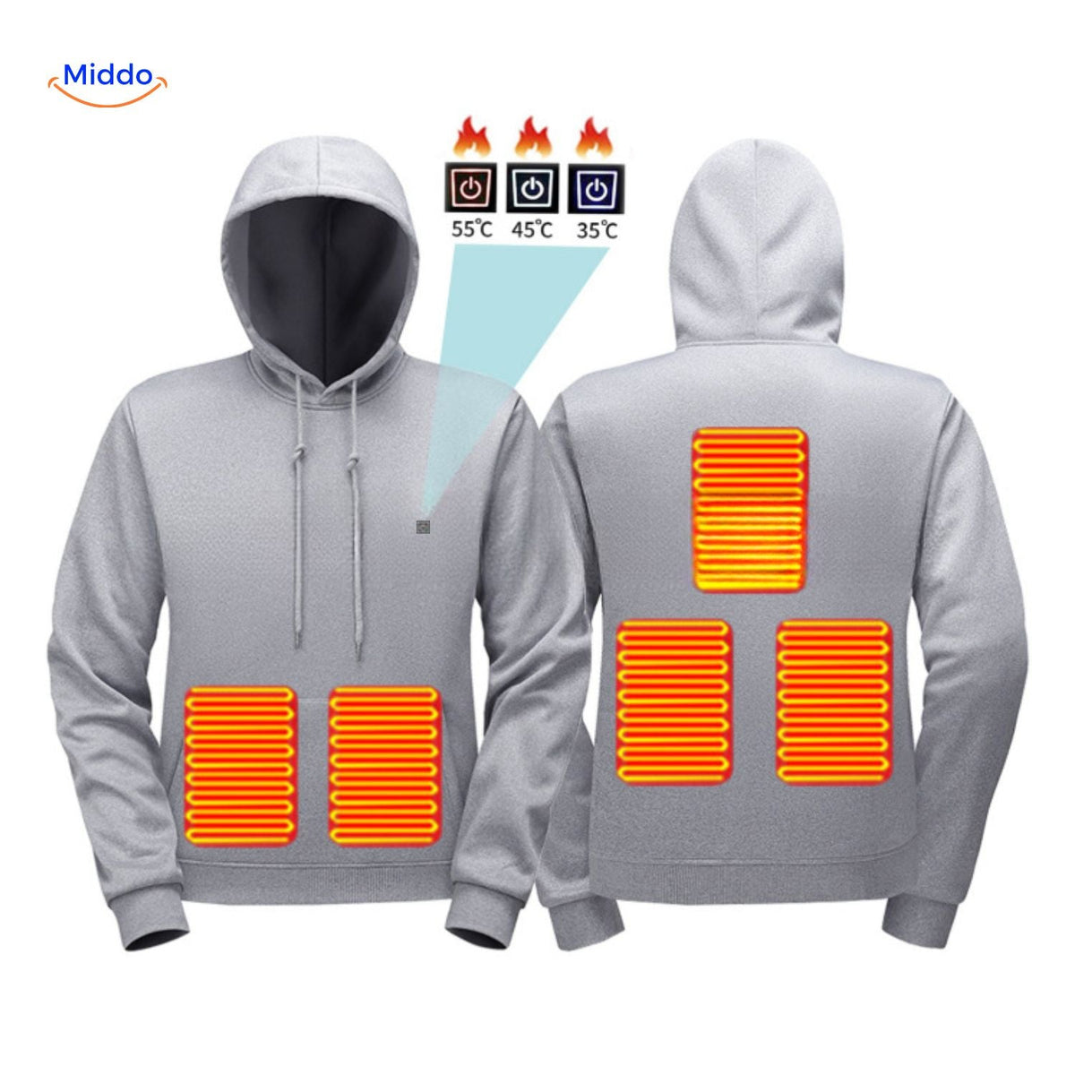 Heated Hoodie with USB Power Bank, 3 Heat Settings, Outdoor, Indoor, Elastic, Comfortable, Casual, Unisex Sweater | Sansoti
