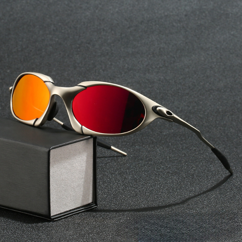 Gafas de sol deportivas para hombre con lentes polarizadas, negras y plateadas, de titanio Onice, montura metálica, protección UV, para ciclismo | Sansoti