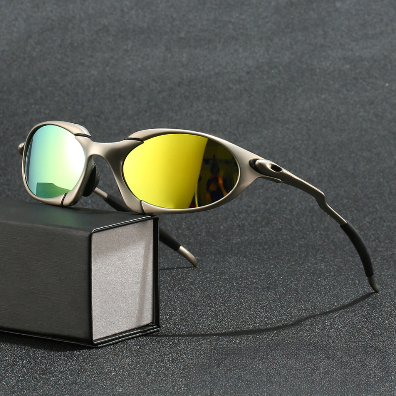 Gafas de sol deportivas para hombre con lentes polarizadas, negras y plateadas, de titanio Onice, montura metálica, protección UV, para ciclismo | Sansoti