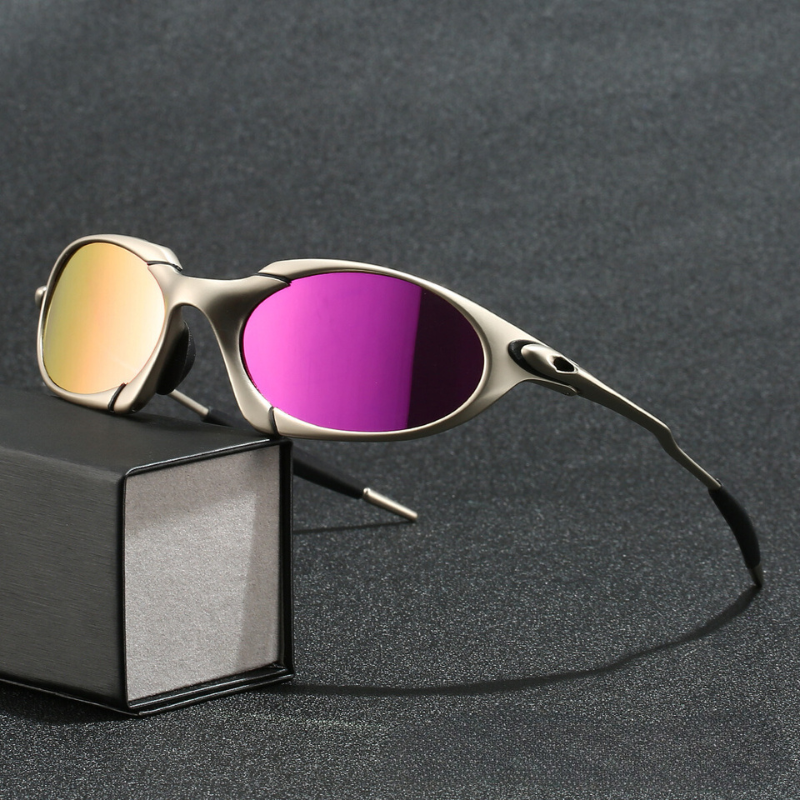 Gafas de sol deportivas para hombre con lentes polarizadas, negras y plateadas, de titanio Onice, montura metálica, protección UV, para ciclismo | Sansoti
