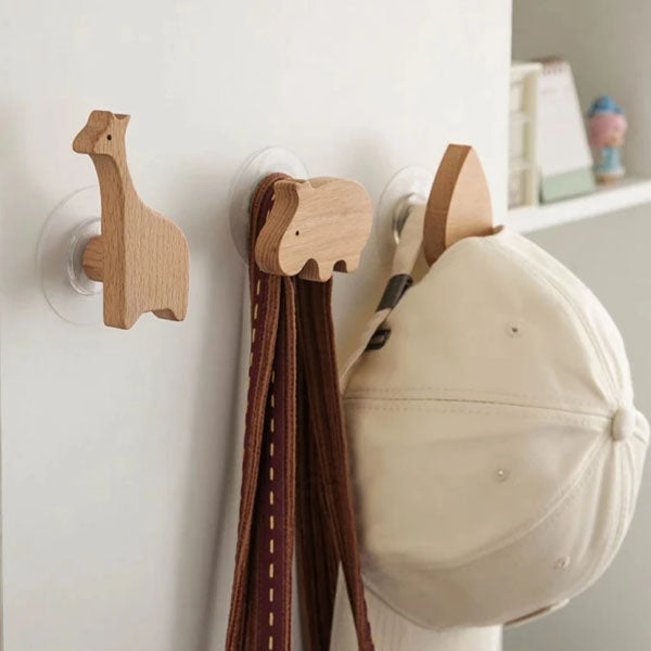 Crochets muraux en bois animaux autocollants, porte-manteaux pour chambre d'enfant, design scandinave, décoration murale | Sansoti
