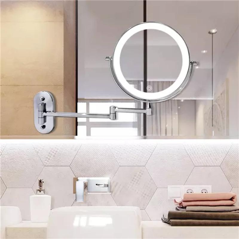 Verlichte Make-upspiegel met USB-Oplaadbare LED-Ring en 5x Vergroting voor Badkamer | Sansoti