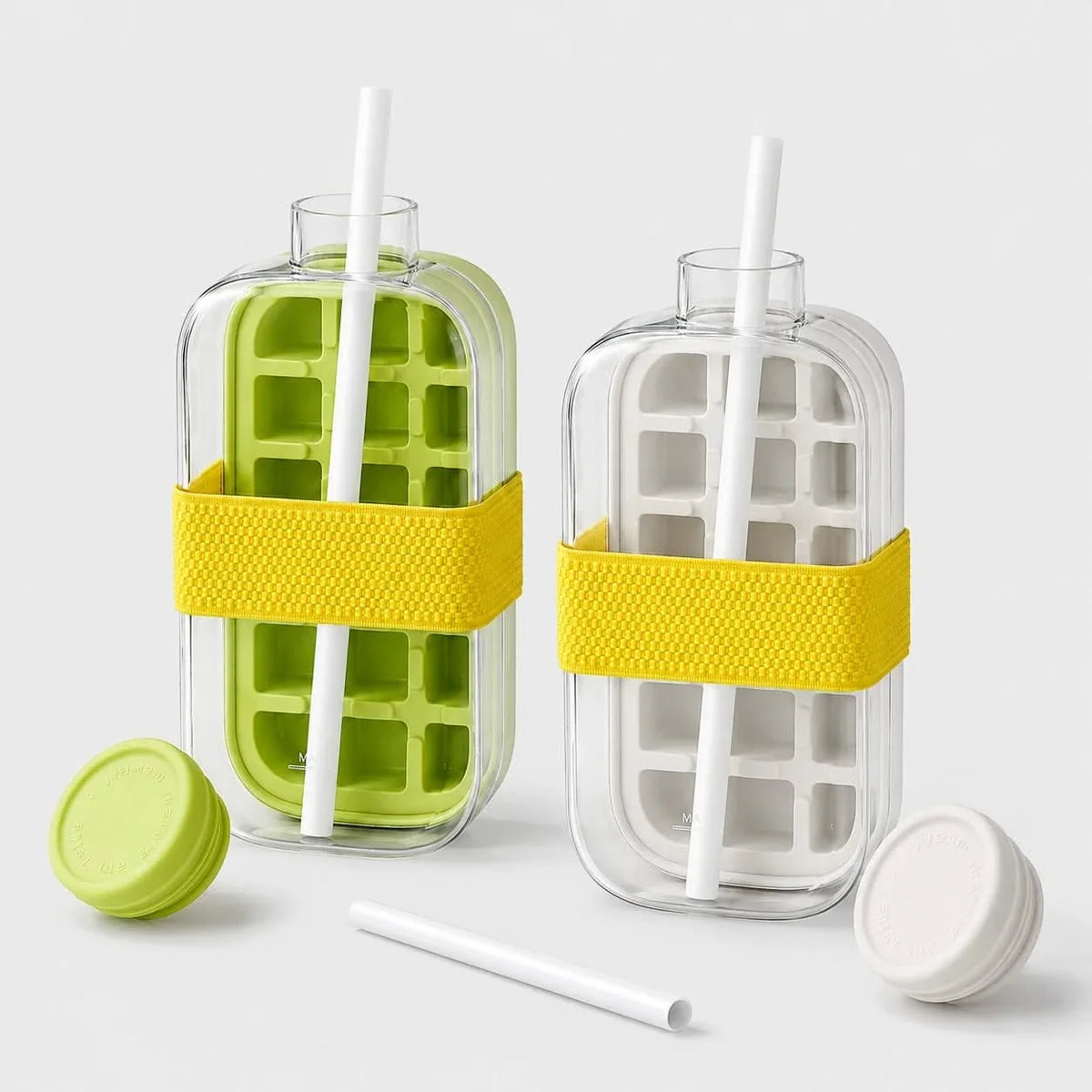 Eiswürfelbehälter mit Trinkflasche 2-in-1 Gefrierform & Wasserflasche 500ml 800ml Auslaufsicheres Silikon BPA-frei Wiederverwendbar | Sansoti